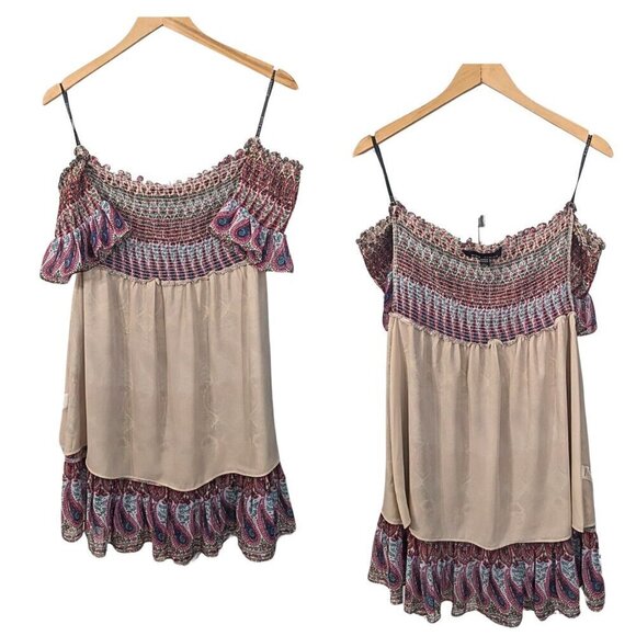 ATINA CRISTINA Boho Off Shoulder Paisley Lined Flounce Mini Sundress Size S - Picture 6 of 8